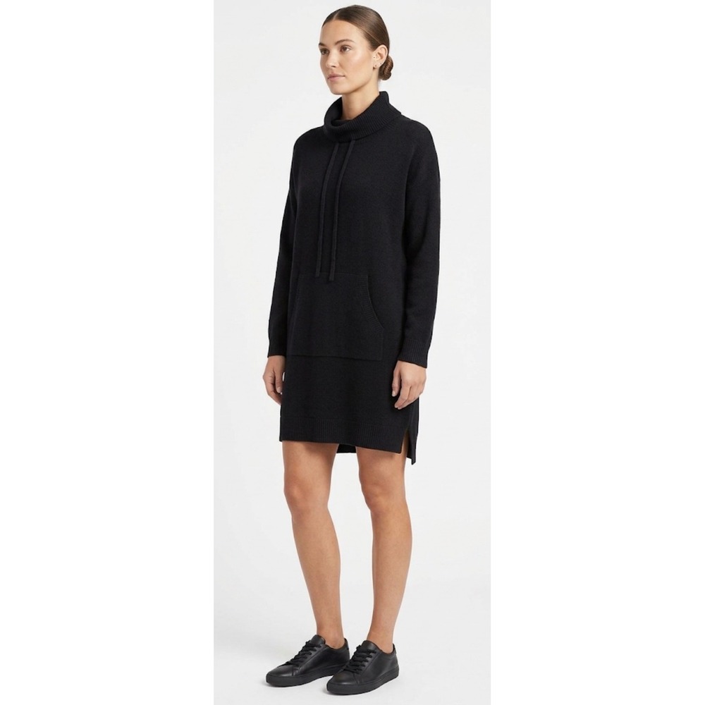 STITCHDROP Heather Black Turtleneck Sweater Dress Kangaroo Pocket  Size L‎ NEW
